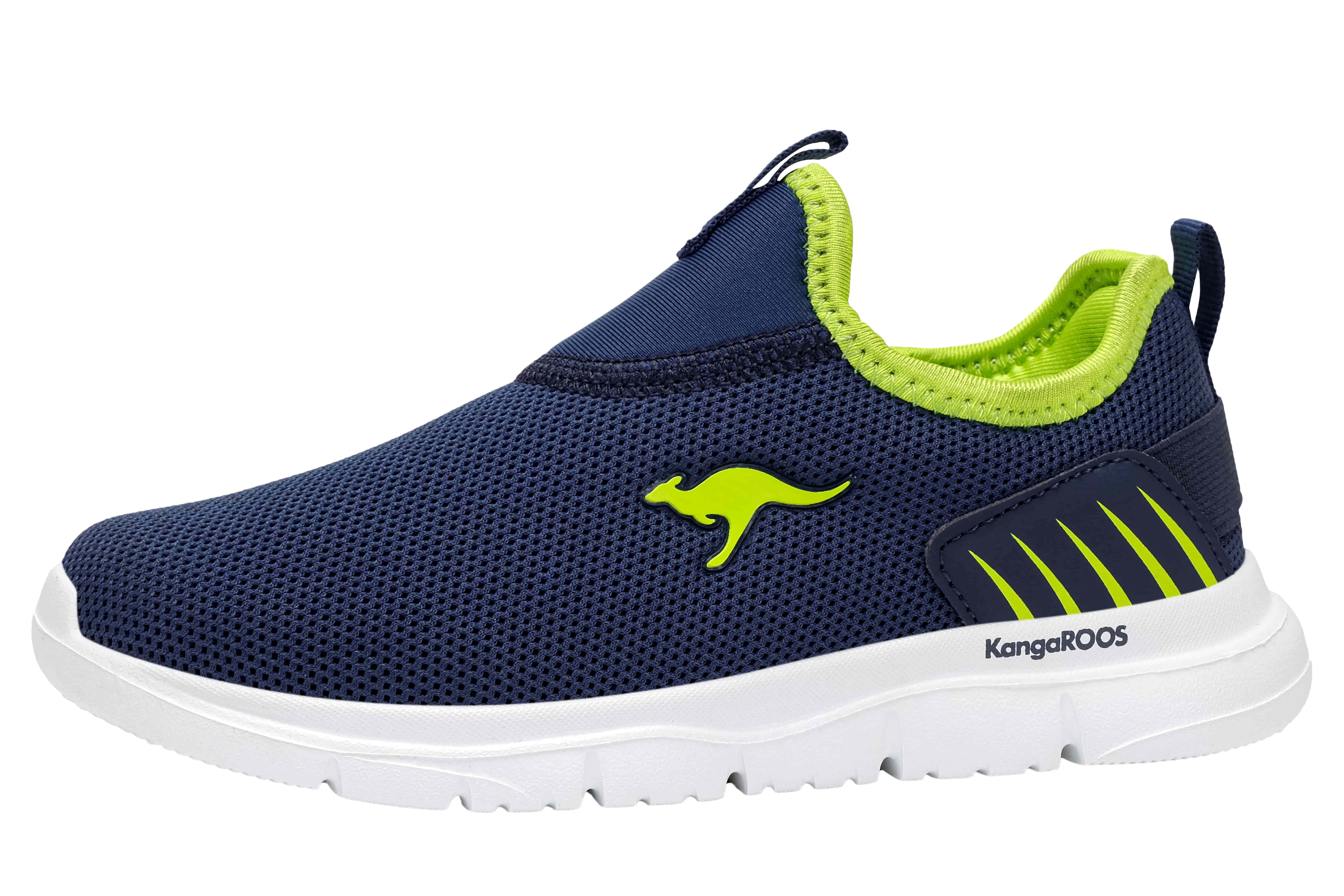 Sneaker KANGAROOS "K-ETK DUNNART", Damen, Gr. 32, dk navy, lime, Mesh, Synthetik, Schuhe Sneaker, praktischer Schlupfeinstieg