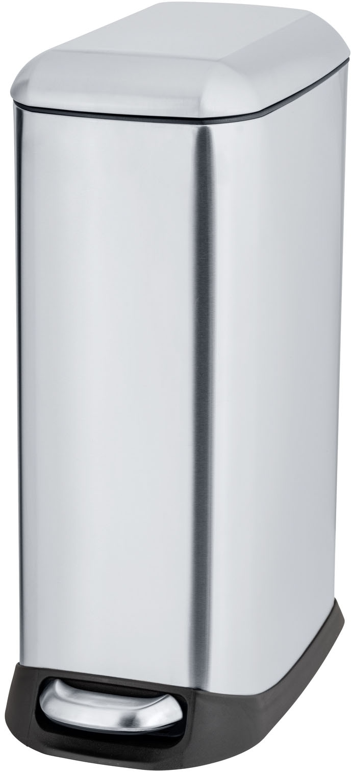 Mülleimer WENKO "Modell Design", silber, B:23,5cm H:55cm T:41cm, Edelstahl, Kunststoff, Mülleimer, Mülleimer, Abfalleimer mit Absenkautomatik und herausnehmbarem Einsatz