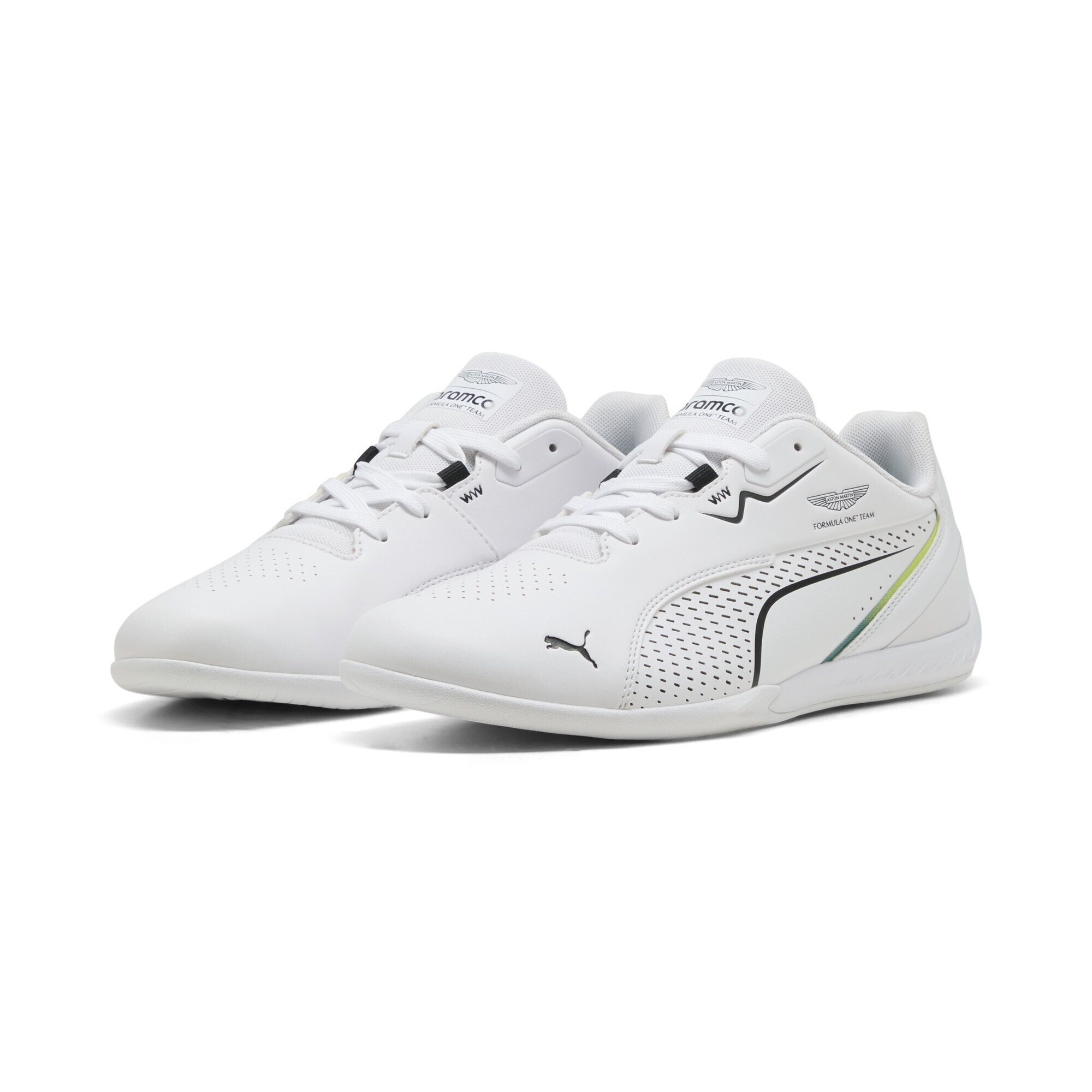 Sneaker PUMA "PUMA x ASTON MARTIN ARAMCO F1 TEAM Drift Cat 11 Low Sneakers", Damen, Gr. 44,5, weiß grün lux, Obermaterial: Textil, Synthetik; Futter: Textil; Innensohle: Textil; Laufsohle: Gummi, Schuhe Sneaker