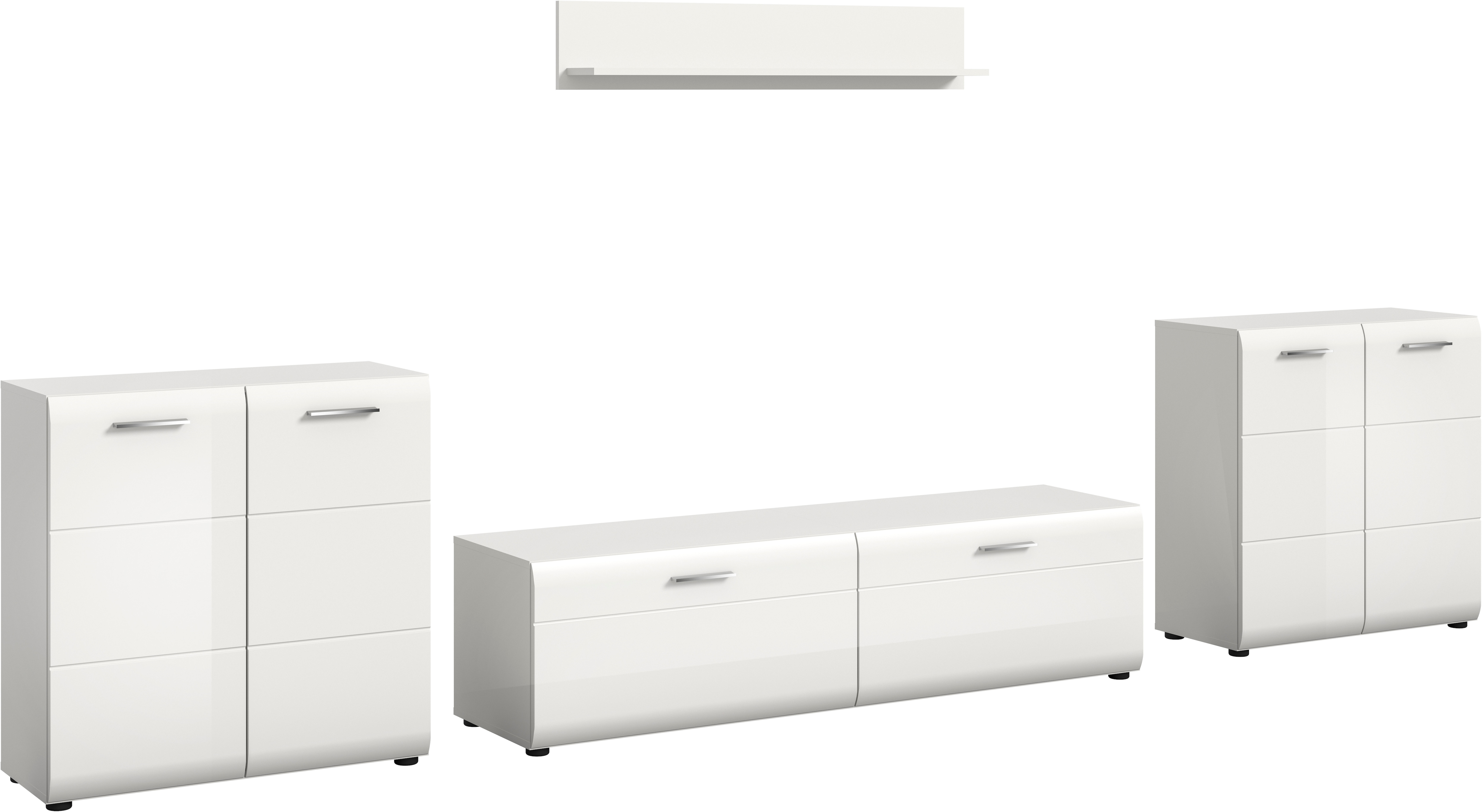 Wohnwand INOSIGN "FLORENZ, 4-teilige Wohn-Kombination, hochwertige MDF-Front", weiß hochglanz tiefzieh, B:350cm H:160cm T:41cm, Holzwerkstoff, Kastenmöbel-Sets, Wohnwand, Wohn-Kombination, Wohnzimmer-Möbel, Wohnzimmer,Kombination, Kombi