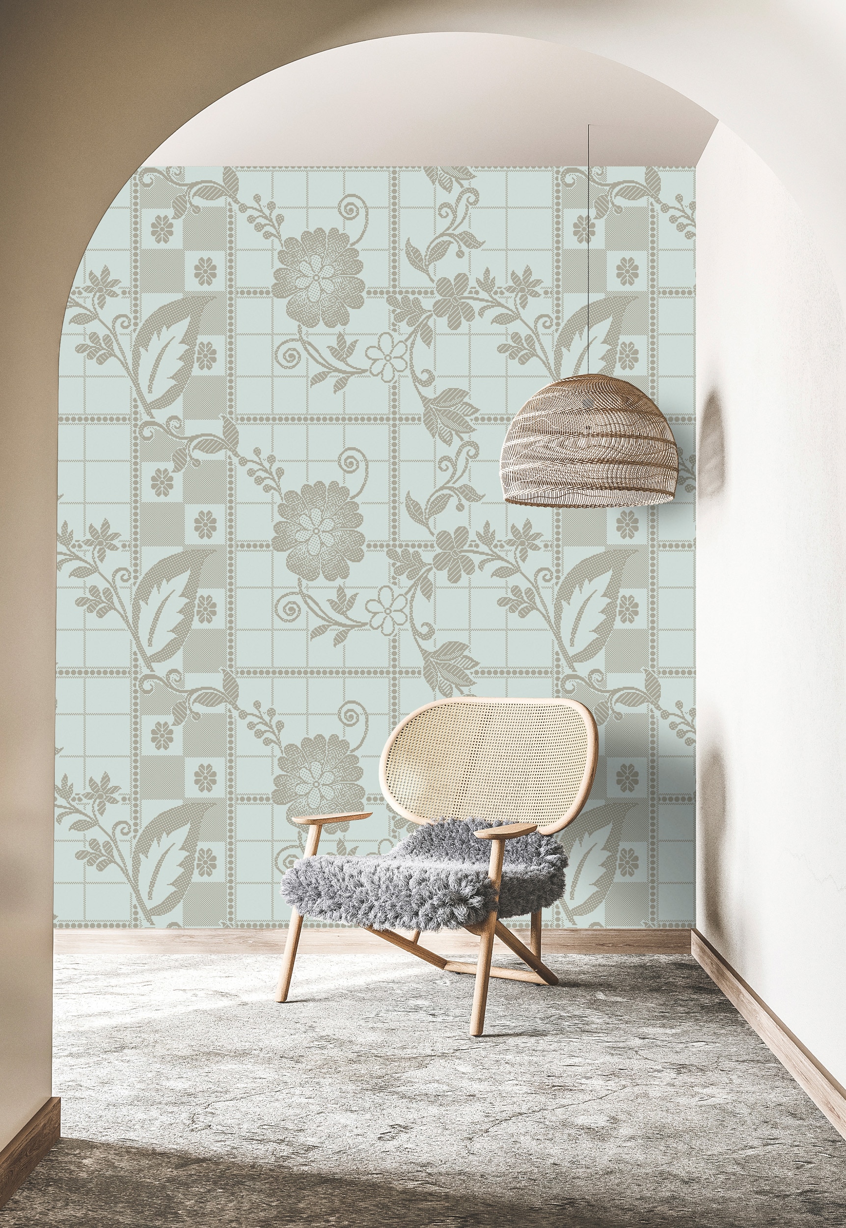 Vliestapete LIVING WALLS "Vintage-Tapete Blumenmuster Hellblau Beige Floral", hellblau, B:2,7m H:0,02m L:4m, Vlies, Tapeten