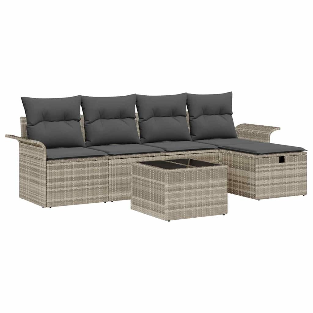 vidaXL Garten-Sofa-Set mit Kissen 6 pcs Hellgrau Poly Rattan Image