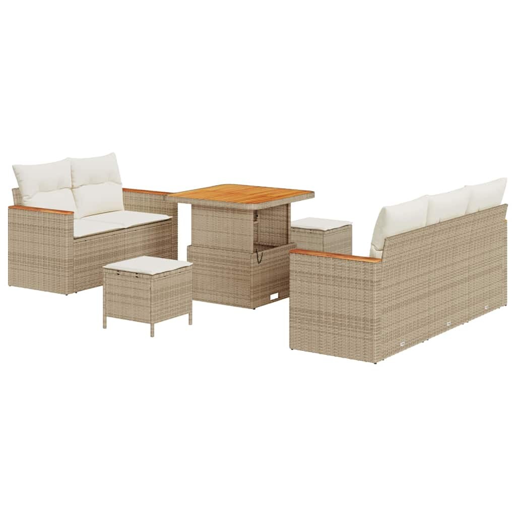 vidaXL Garten-Sofa-Set mit Kissen mit Speicher Beige Poly Rattan Image