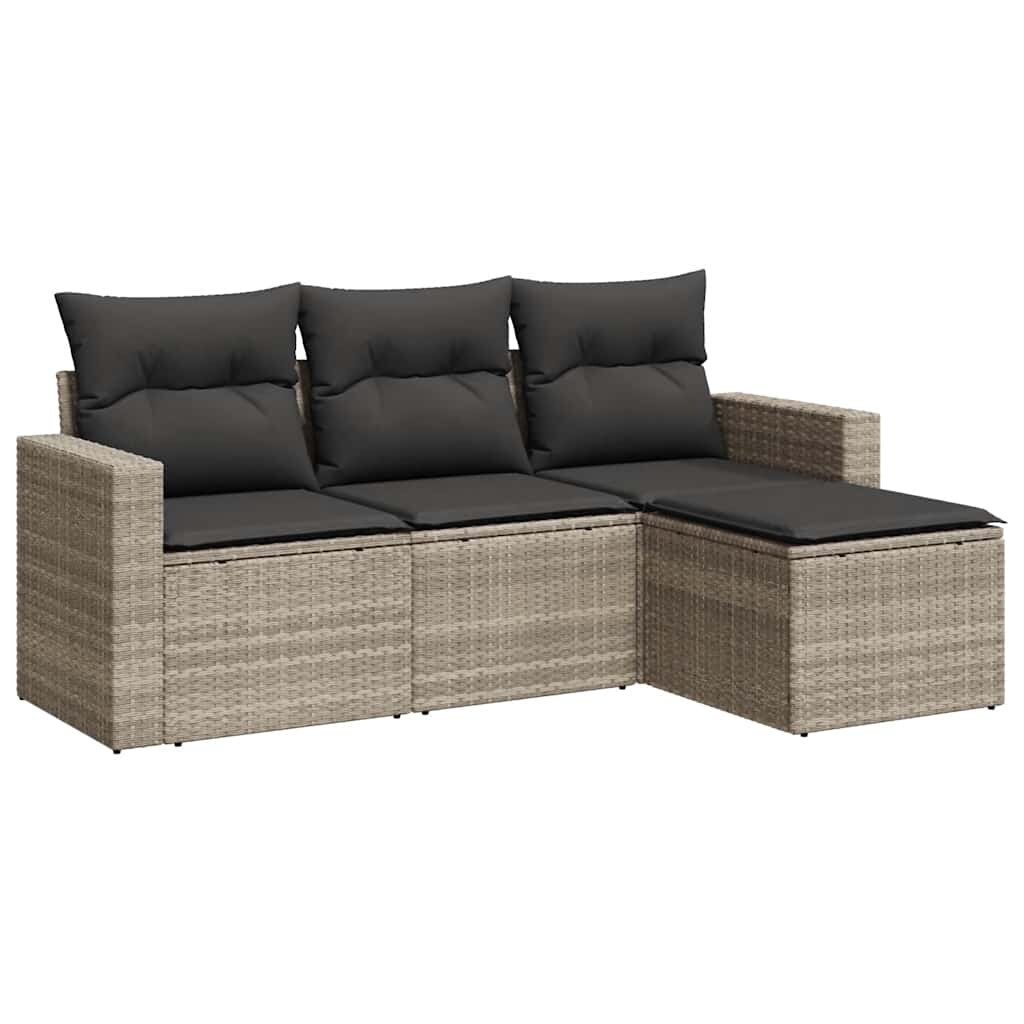 vidaXL 4-tlg. Garten-Sofagarnitur mit Kissen Hellgrau Poly Rattan Image