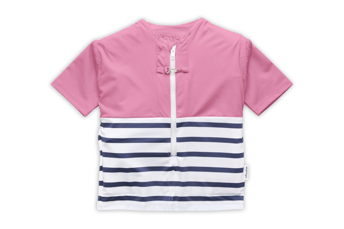 Floatee - Das Anti-Ertrinken T-Shirt für Kinder mit UV-Schutz, pink - Gr. 110 | Kurzarm T-Shirt Komplettset, Schwimmweste für Kinder Image