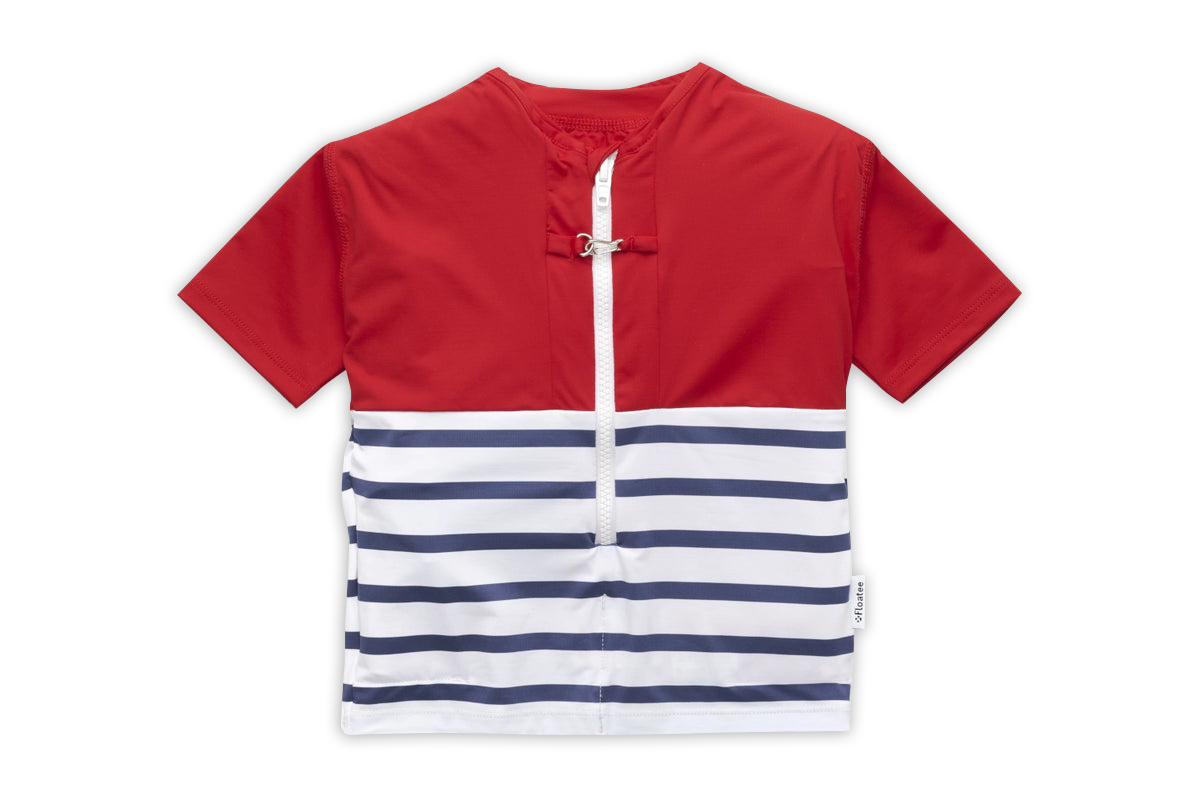 Floatee - Das Anti-Ertrinken T-Shirt für Kinder mit UV-Schutz, rot - Gr. 110 | Kurzarm T-Shirt Komplettset, Schwimmweste für Kinder Image