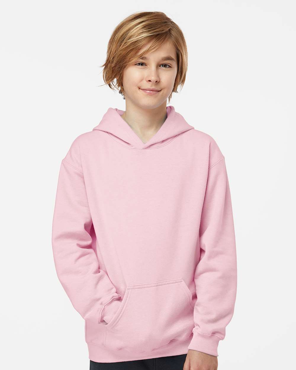 Tultex 320Y Youth Hooded Sweatshirt in Light Pink size XL | Cotton/Polyester Blend 320YTC
