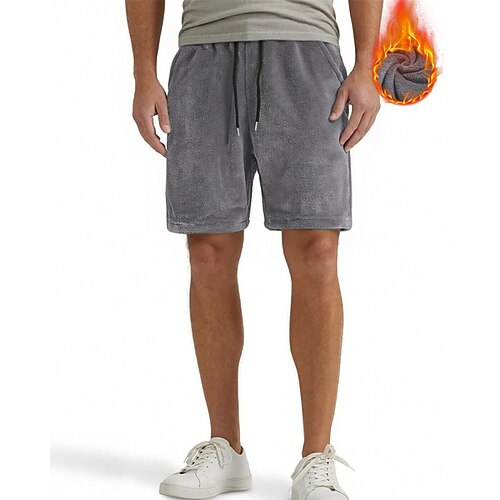 Herren Shorts Freizeitshorts Tasche Elastischer Bund Fleece Einfach Komfort Atmungsaktiv Kurz Outdoor Urlaub Alltagskleidung Urlaub Mode Blau Schwarz Mikroelastisch Image