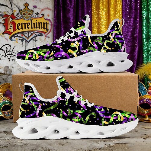 Männer Mardi Gras Konfetti Print Schnürsneaker - Gepolsterte Komfort-Festtagsschuhe für Karnevalparaden Straßenfeiern Themenpartys entspannte Feiertagsausflüge Image