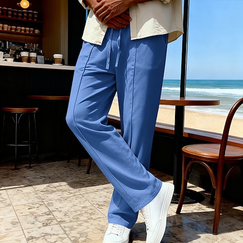 Herren Jogginghose Hose Gerade geschnittene Sweatpants Kordelzug Tasche Elastischer Bund Einfach Komfort Weich Lässig Täglich Outdoor Urlaub Mode Blau Schwarz Image