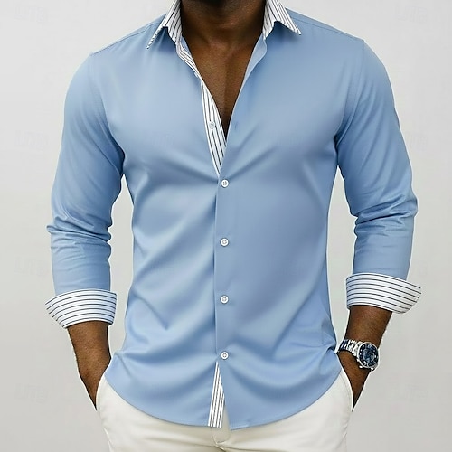 Herren Geometrisch Gestreift Hemd Knopfhemd Lässiges Hemd Langarm Modisch lässig Outdoor Alltagskleidung Frühling Herbst Umlegekragen 3D-Druck Hemden mit Kragen Blau Purpur Grün Image