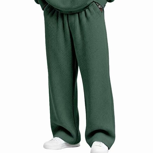 Herren Jogginghose Hose Gerade geschnittene Sweatpants Waffelhose Kordelzug Tasche Elastischer Bund Einfach Komfort Weich Lässig Täglich Outdoor Urlaub Mode Schwarz Weiß Mikroelastisch Image