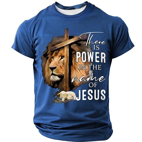 Herren Löwe Glaube T Shirt Kurzarm T-Shirt 3D-Druck Rundhalsausschnitt Hemd Mode Täglich Täglich Straße Blau Schwarz Rote Sommer Frühling Bekleidung S M L XL XXL XXXL Image