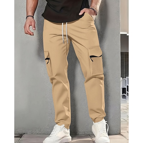 Herren Cargo-Hosen Jogginghose Jogger Hose Kordelzug Elastischer Bund Mehrere Taschen Einfach Winddicht Komfort Täglich Outdoor Campen und Wandern Streetwear Stilvoll Blau Schwarz Image