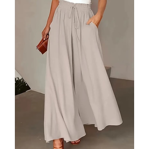 Damen Weites Bein Chinos Hosen Hose Urlaub Streetwear Lässig Lang Mittlere Taillenlinie Tupfen Tasche Elastischer Bund Bequem Unelastisch Täglich Outdoor Urlaub Hellgrau Dunkelgrau Schwarz Rot Sommer Image