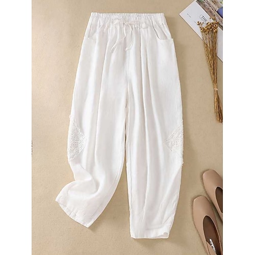 Damen Hose Baggy-Hosen Freizeithose Urlaub Mode Streetwear Volle Länge Hohe Taille Blumen Kordelzug Tasche Weites Bein Komfort Leicht Weich Dehnbar Outdoor Straße Ferien Schwarz Weiß Gelb Rot Sommer Image