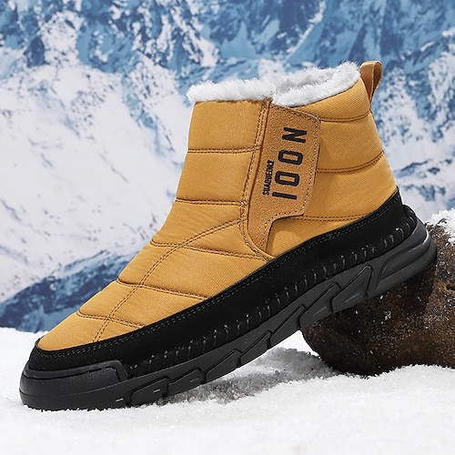 Gelbe, gefütterte Winterstiefel für Herren, warme und bequeme Schneestiefel für kaltes Wetter, ideal zum Winterwandern, Snowboarden und für Outdoor-Aktivitäten Image
