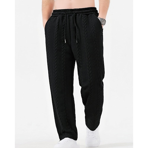 Herren Jogginghose Hose Gerade geschnittene Sweatpants Jacquard Kordelzug Tasche Einfach Komfort Weich Lässig Täglich Outdoor Urlaub Mode Schwarz Orange Mikroelastisch Image