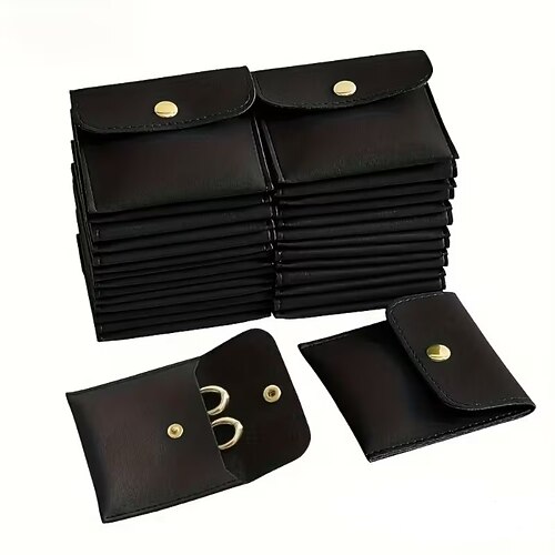 10 Schmuckaufbewahrungsbeutel aus PU-Leder mit Druckknopfverschluss, 8 x 8 cm, geeignet zur Aufbewahrung von Ringen, Halsketten und Accessoires in verschiedenen Farben. Image