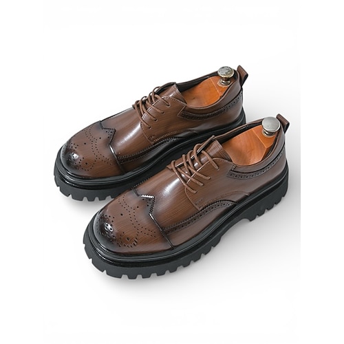 Braune Herren-Brogues – elegantes Schnürdesign mit klobiger Sohle, ideal für Business, Freizeit, Abendveranstaltungen und Hochzeiten. Image