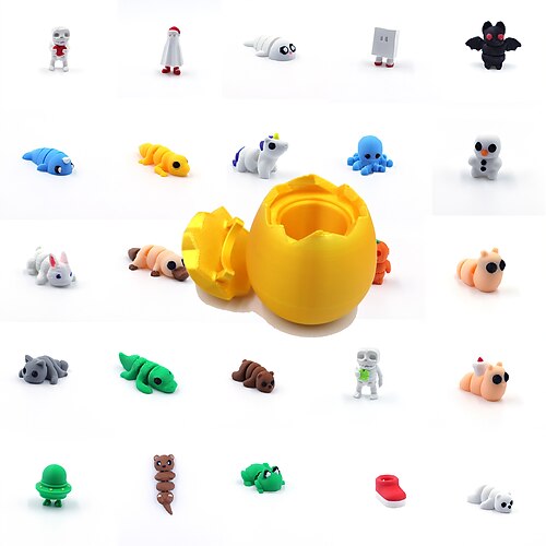 3D-gedrucktes Osterei mit einem zufällig ausgewählten Mini-Tier im Inneren, bewegliches Überraschungsei, ideal als Ostergeschenk, Kindergeschenk oder Schreibtischdekoration. Image
