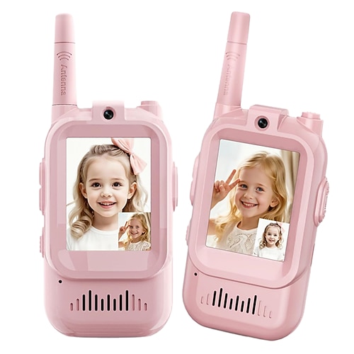 Walkie-Talkie für Kinder mit 2-Zoll-Bildschirm, Echtzeit-Video-Chat, Stimmverzerrung, ideal für drinnen und draußen, perfekt für Familienspiele im Freien, Camping und Wandern. Image