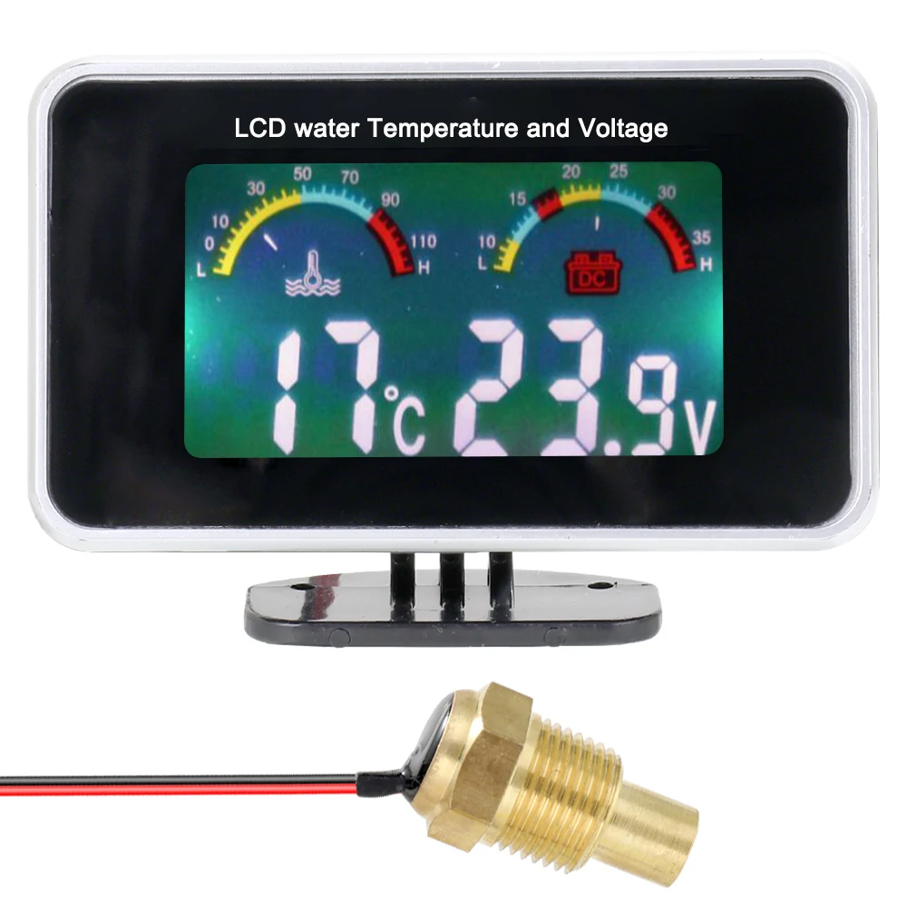 Auto LCD Digital anzeige Wasser temperatur messer Thermometer Voltmeter Manometer 2 in1 Temperatur-und Spannungs messer 1/8 10mm Gewindes ensor Image