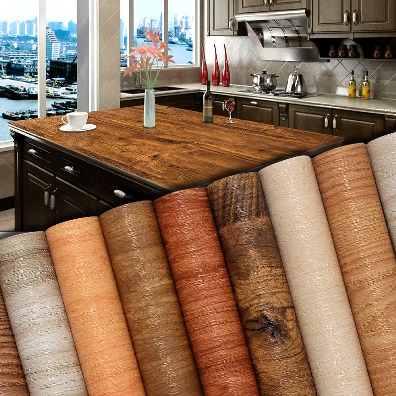 Moderne Holzstreifen-Heimtapeten für Möbel, Wandwiederherstellung, selbstklebende PVC-Vinyl-Wandaufkleber in Rollen Image