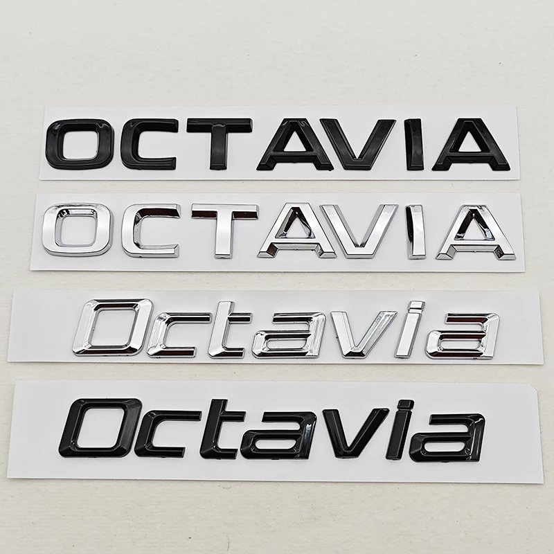 3D ABS Cromato Nero Logo Octavia Emblema Lettere Auto Baule Posteriore Distintivo Per Skoda OCTAVIA 1 2 3 4 A5 A7 MK3 Accessori Adesivo