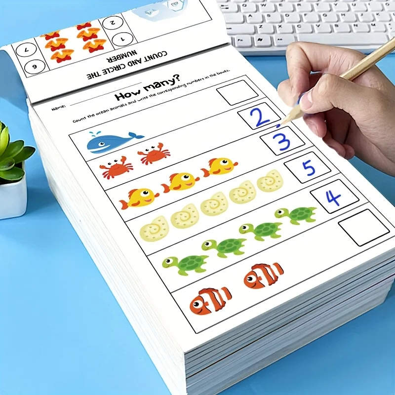 Quaderno di esercizi di matematica in età prescolare, per l'addizione, per l'addizione, per l'apprendimento, per l'educazione precoce, per i bambini dai 3 ai più piccoli, adatto per l'educazione