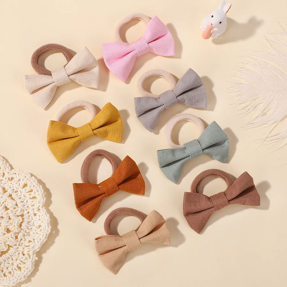 Zufällige Farbe, 20 Stück, einfarbig, Schleife, Haarbänder für Kinder, Mädchen, süße Haarspangen, elastisches Gummiband, Haarseil, Haar-Accessoires Image