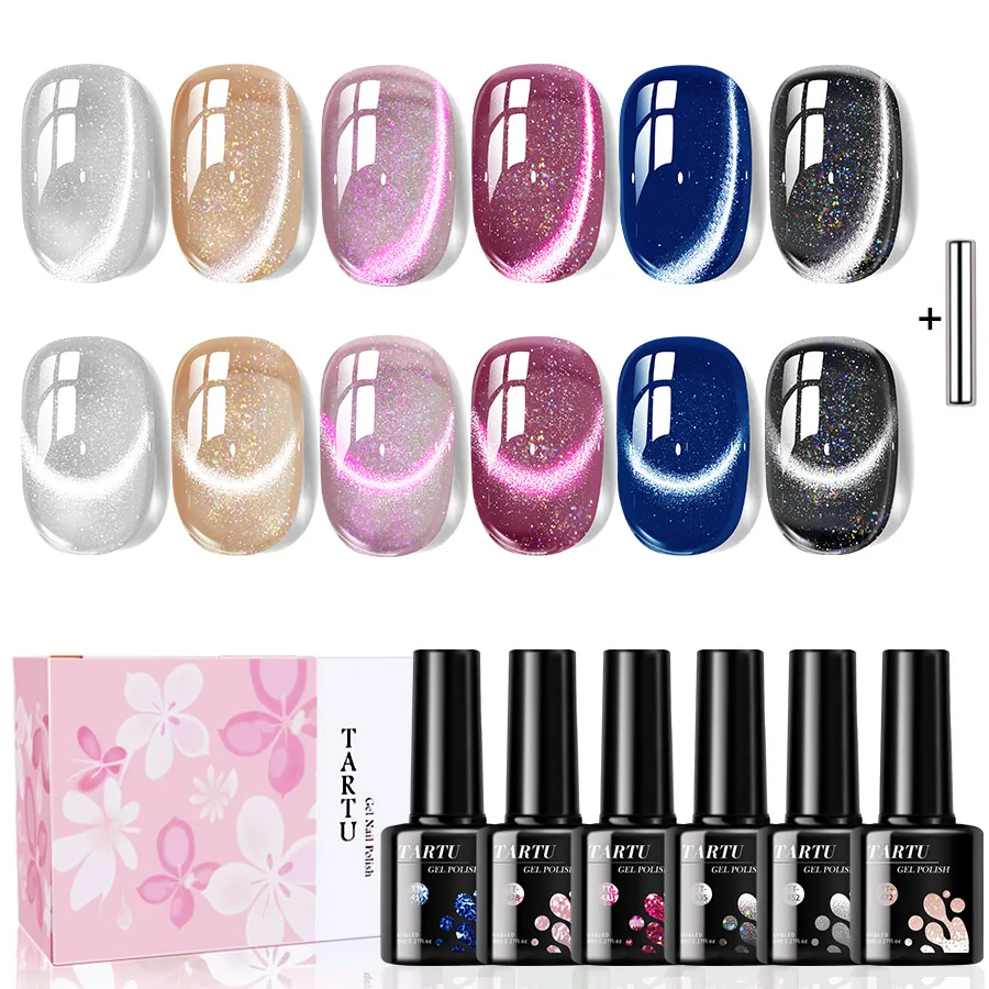 TARTU Set di smalti per unghie gel Cat Eye 6 colori, kit di smalti gel semipermanenti, Soak Off UV/LED, manicure Nail Art senza TPO senza HEMA