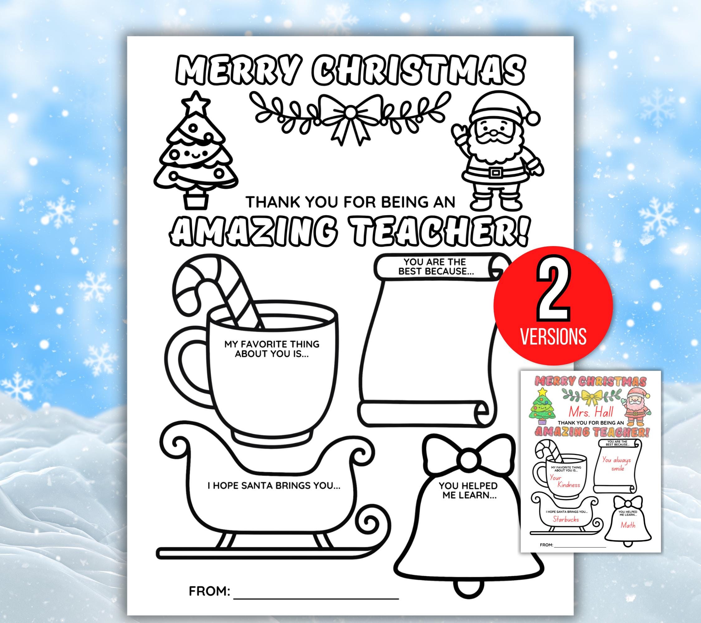 Regalo di ringraziamento per l'insegnante di Natale, regalo di ringraziamento per l'insegnante di Natale, regali di Natale stampabili per l'insegnante