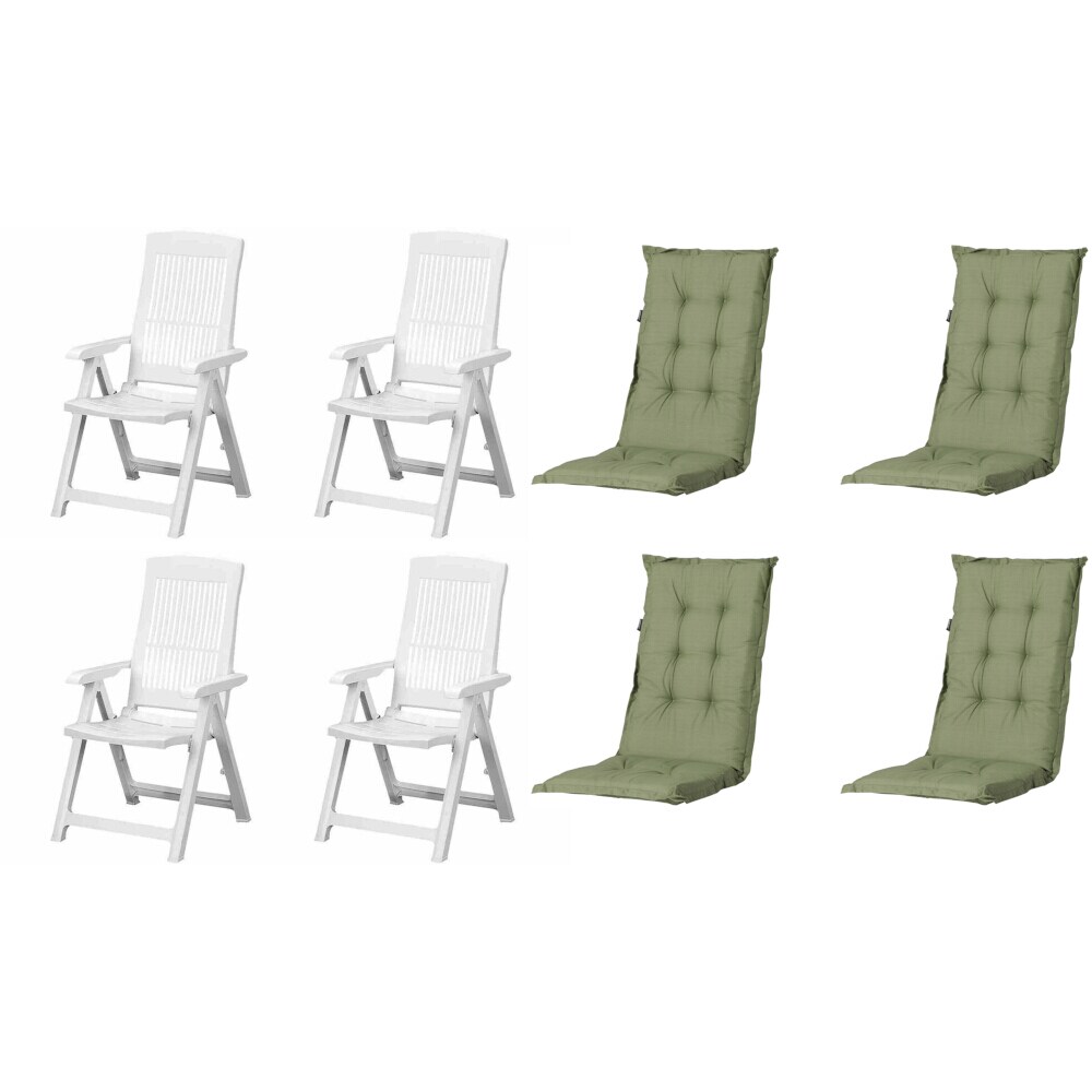 PROGARDEN Pro Garden Tampa SET bestehend aus 4x Klappsessel weiß, 4x Auflage Basic grün Image