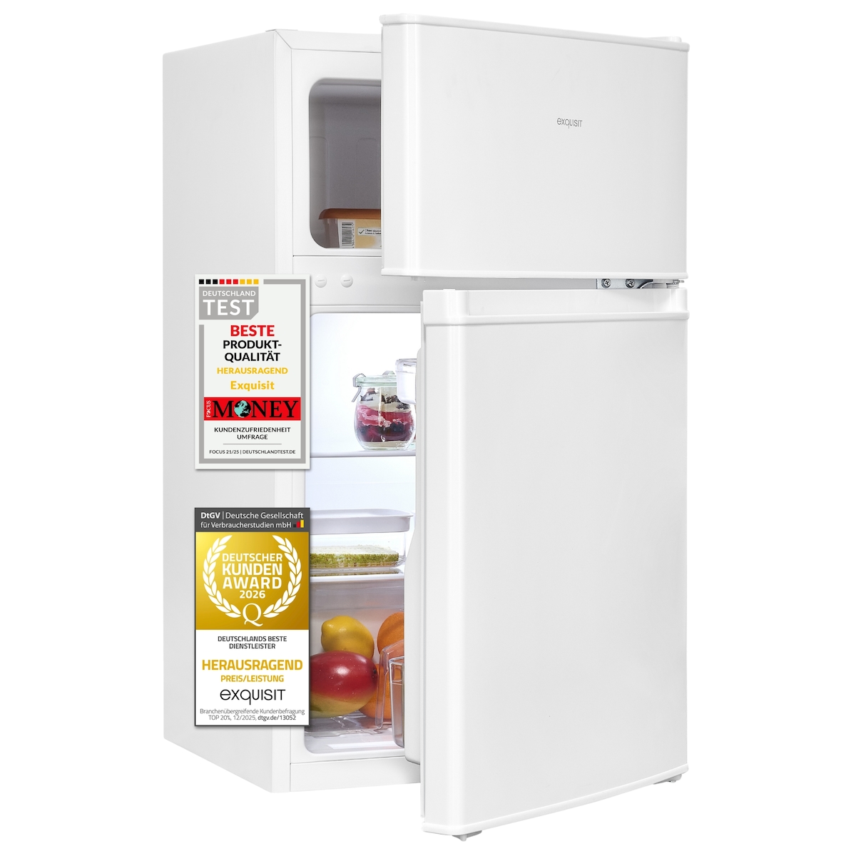 Exquisit Mini Kühl-Gefrierkombination KGC590-30-E-040E schwarz | Nutzinhalt: 85 L Türanschlag wechselbar | Kühlschrank mit Gefrierfach klein Image