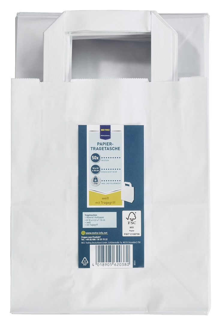 METRO PROFESSIONAL Papiertragetasche, 22 x 18 x 10 cm, weiß, 50 Stück Image