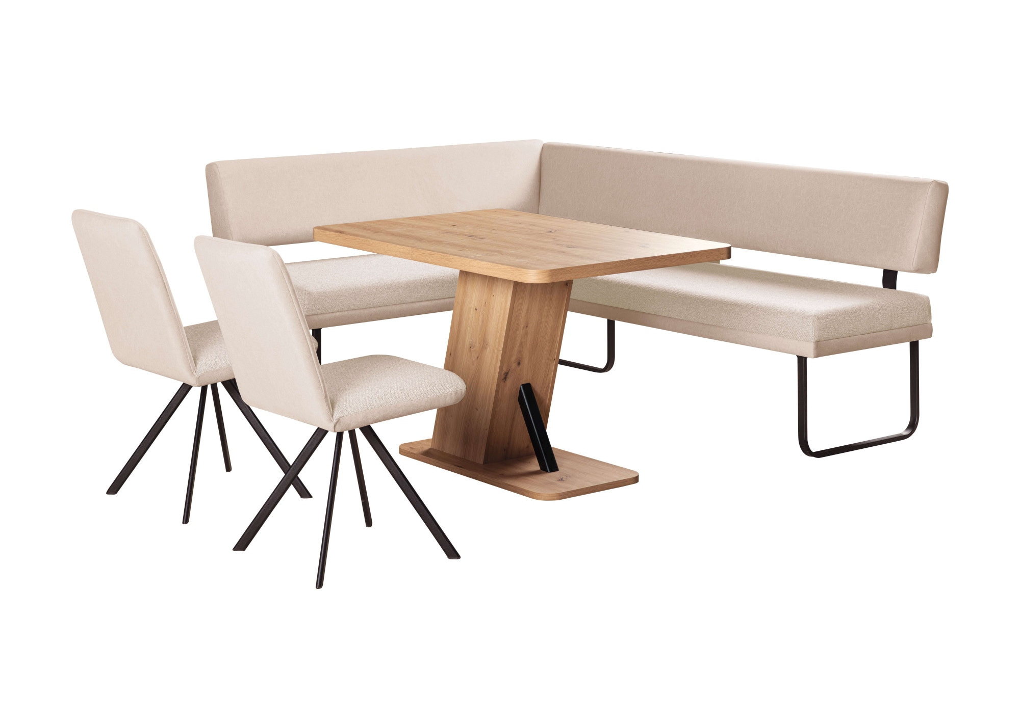 Eckbankgruppe HOME AFFAIRE "Gabi Essecke, Sitzgruppe, Eckbankgruppe, Küchenbankgruppe", helles beige, hellbeige, schwarz, B:214cm H:87cm T:164cm, MDF, Massivholz, Metall, Polyester, Spanplatte, Sitzmöbel-Sets, Eckbankgruppe