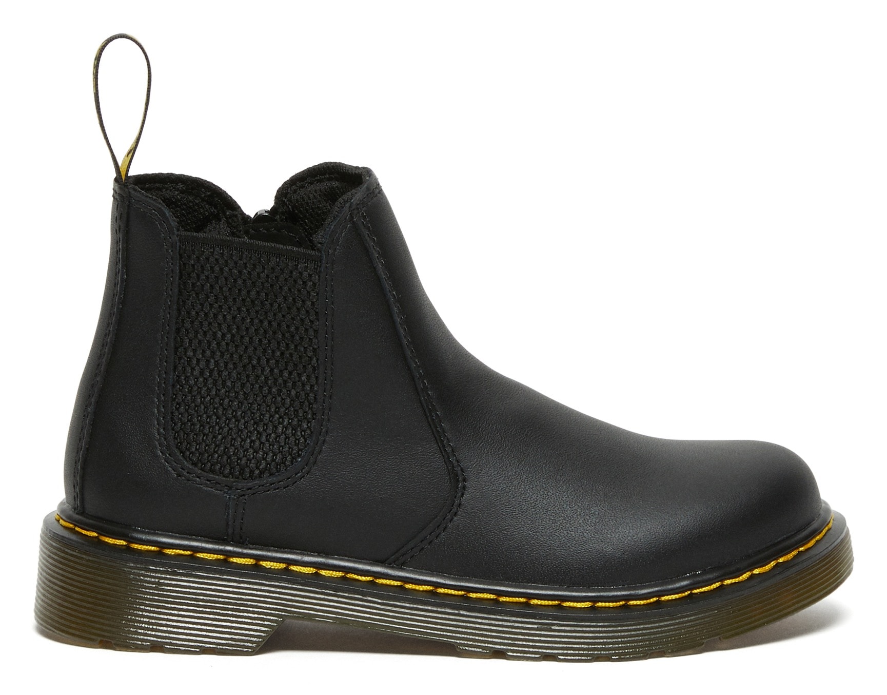 Chelseaboots DR. MARTENS "Kinder 2976 Softy T Leder Chelsea Boots", Mädchen, Gr. 28, schwarz, Leder, Schuhe Chelseaboots, Kinderstiefel, Freizeitschuh mit Reißverschluss, Stretcheinsatz