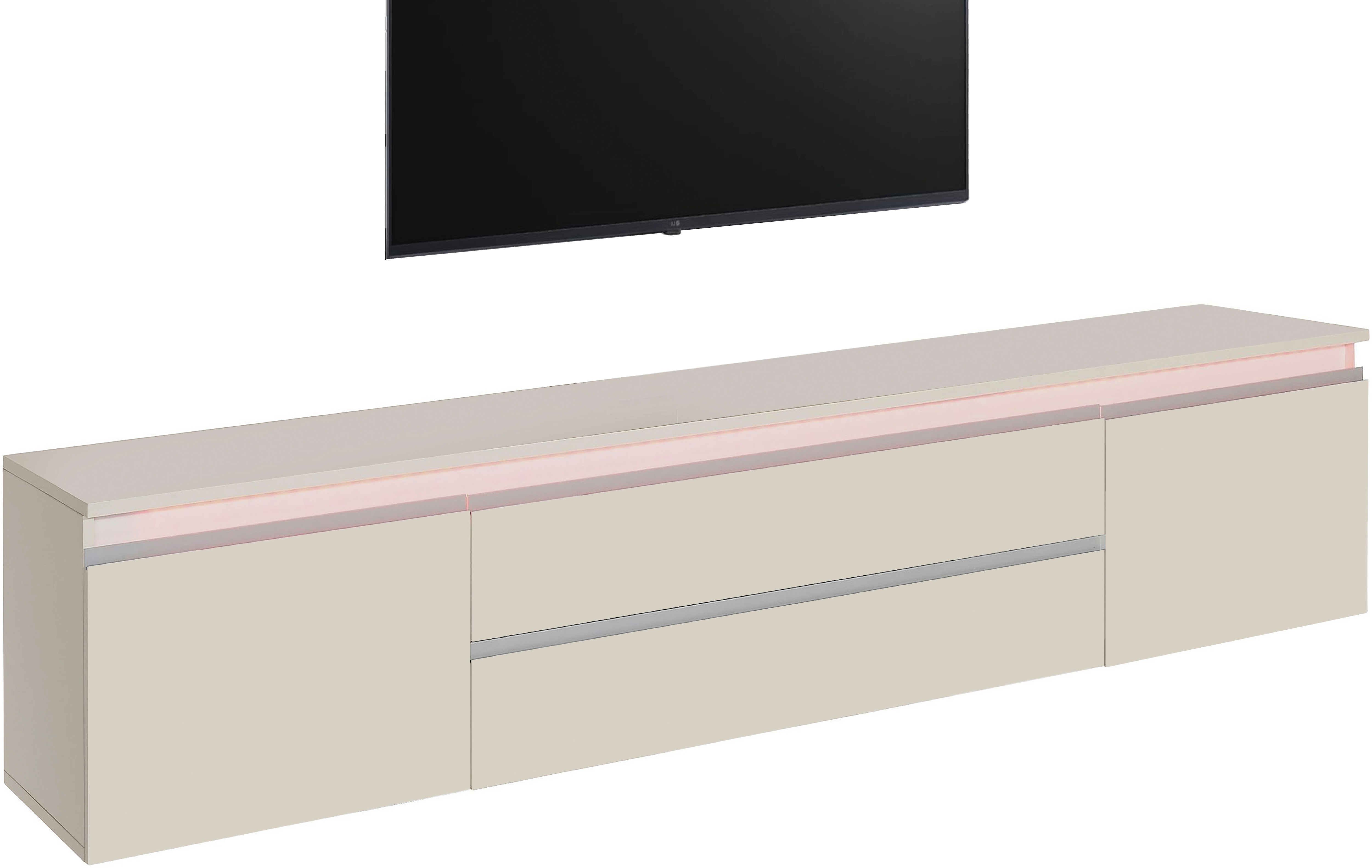Lowboard INOSIGN "Magic,Lowboard,TV-Kommode,TV-Möbel,TV-Bank", kaschmir, B:240cm H:55cm T:40cm, FSC-zertifizierter Holzwerkstoff, Sideboards, Lowboard, Alugriff,2Türen,2 Schubkästen, Höhe 55 cm, B/T 240×40 cm,kaschmir matt
