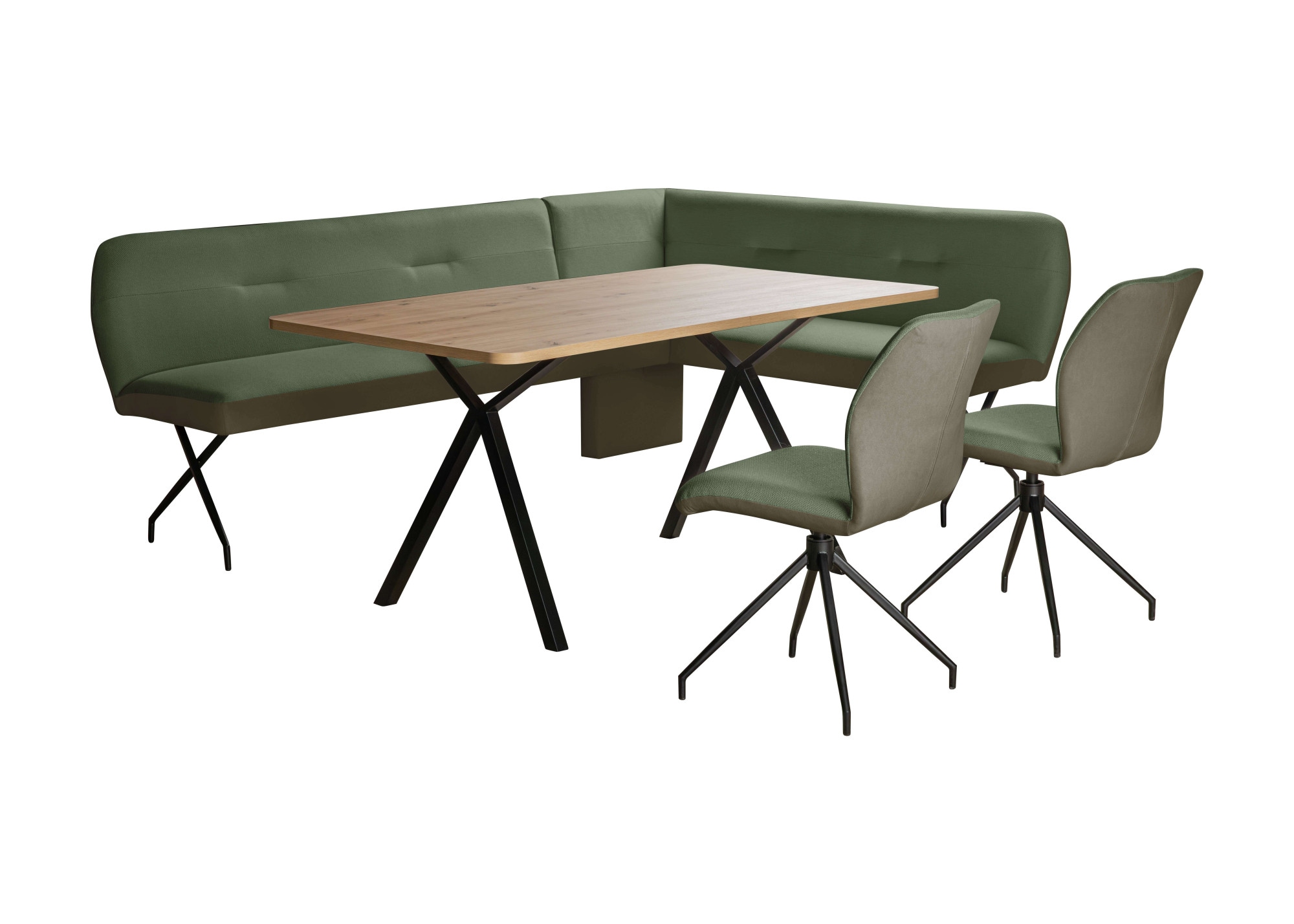 Eckbankgruppe HOME AFFAIRE "Gabi Essecke, Sitzgruppe, Eckbankgruppe, Küchenbankgruppe", grün, dunkelpetrol, schwarz, B:241cm H:87cm T:177cm, Massivholz, Metall, Polyester, Spanplatte, Sperrholz, Sitzmöbel-Sets, Eckbankgruppe, Stuhl: 360 drehbar...