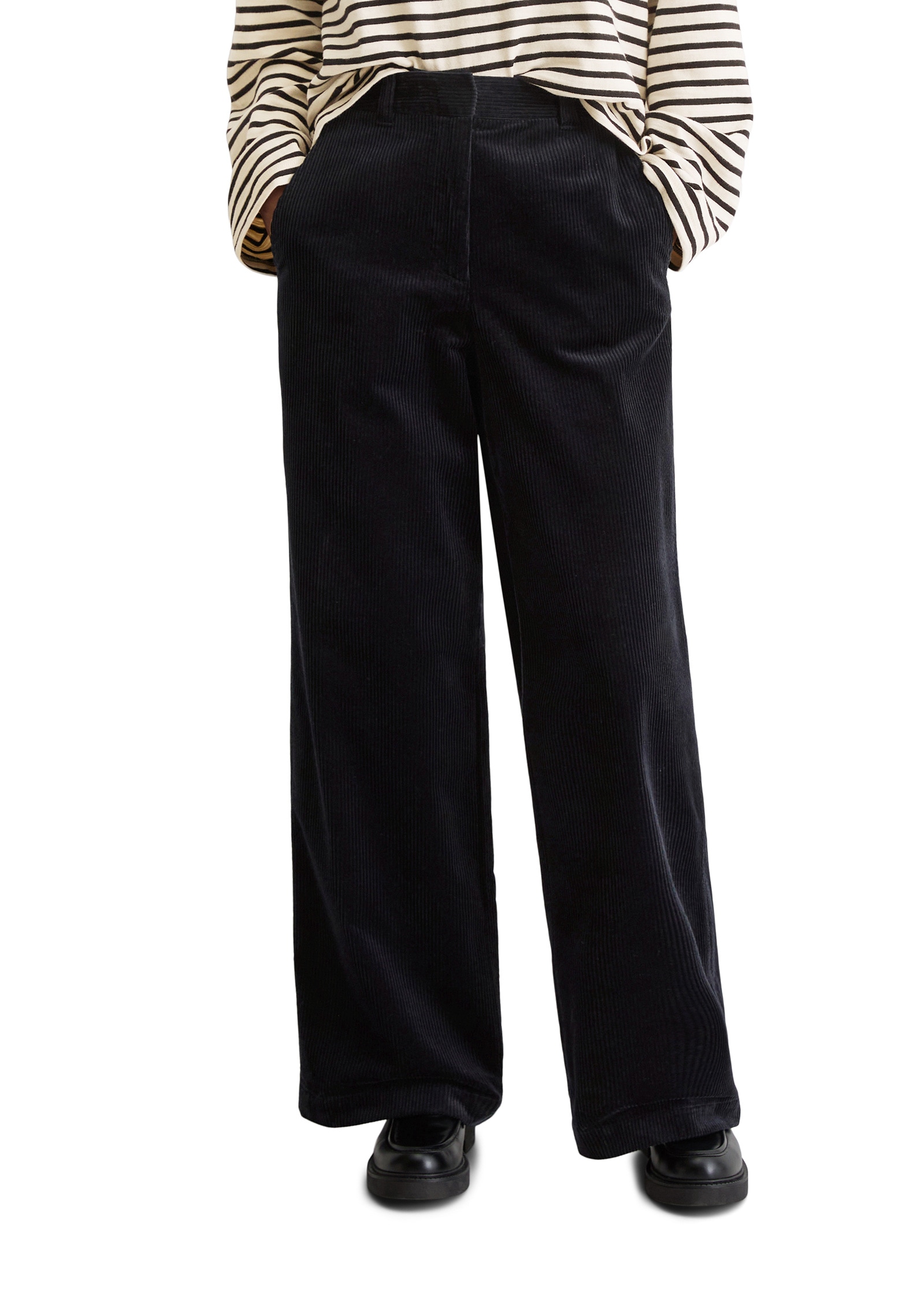 Chinohose MARC O'POLO "aus reiner Bio-Baumwolle", Damen, Gr. 44, Normalgrößen, deep night blau, Obermaterial: 100% Baumwolle, unifarben, loose fit lang, Hosen Chinohose