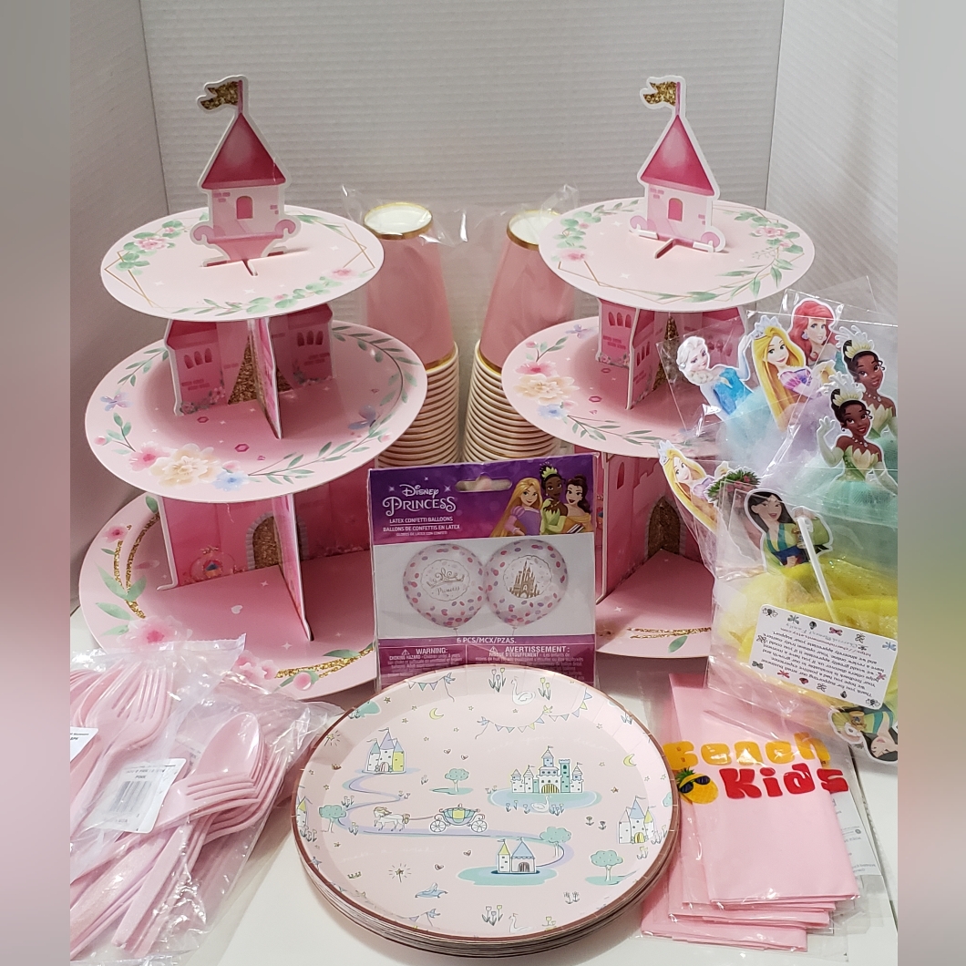 Disney Party Supplies | Disney Princess Pink And Gold Party Tableware Set | Color: Pink | Size: Os