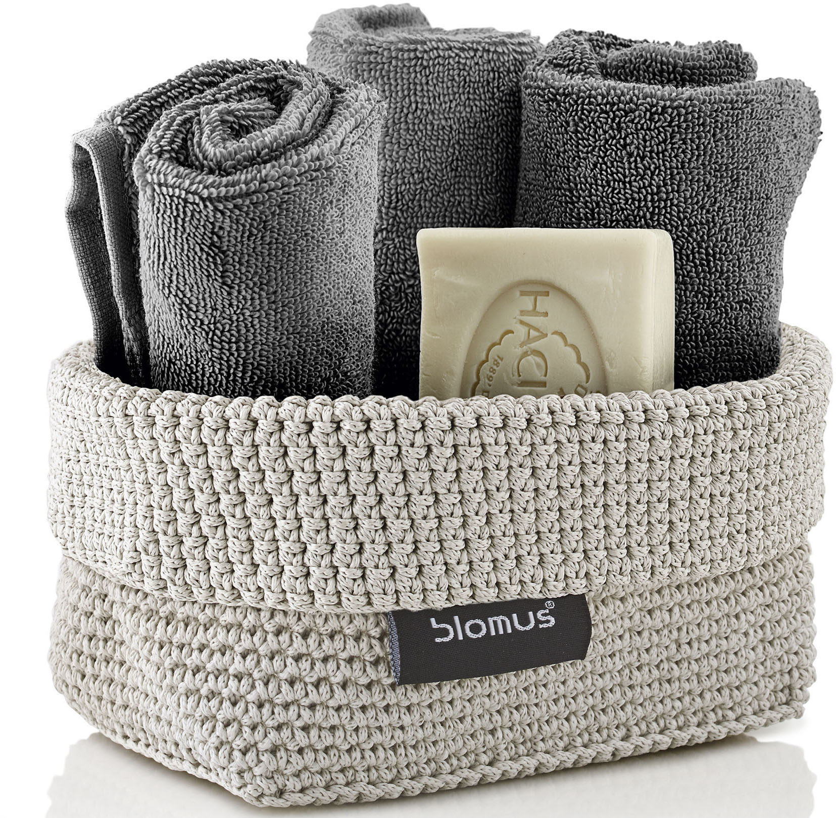 Häkelkorb BLOMUS "TELA", beige (sand), B:9,2cm H:2,4cm T:24,5cm, Kunststoff, Aufbewahrungsboxen