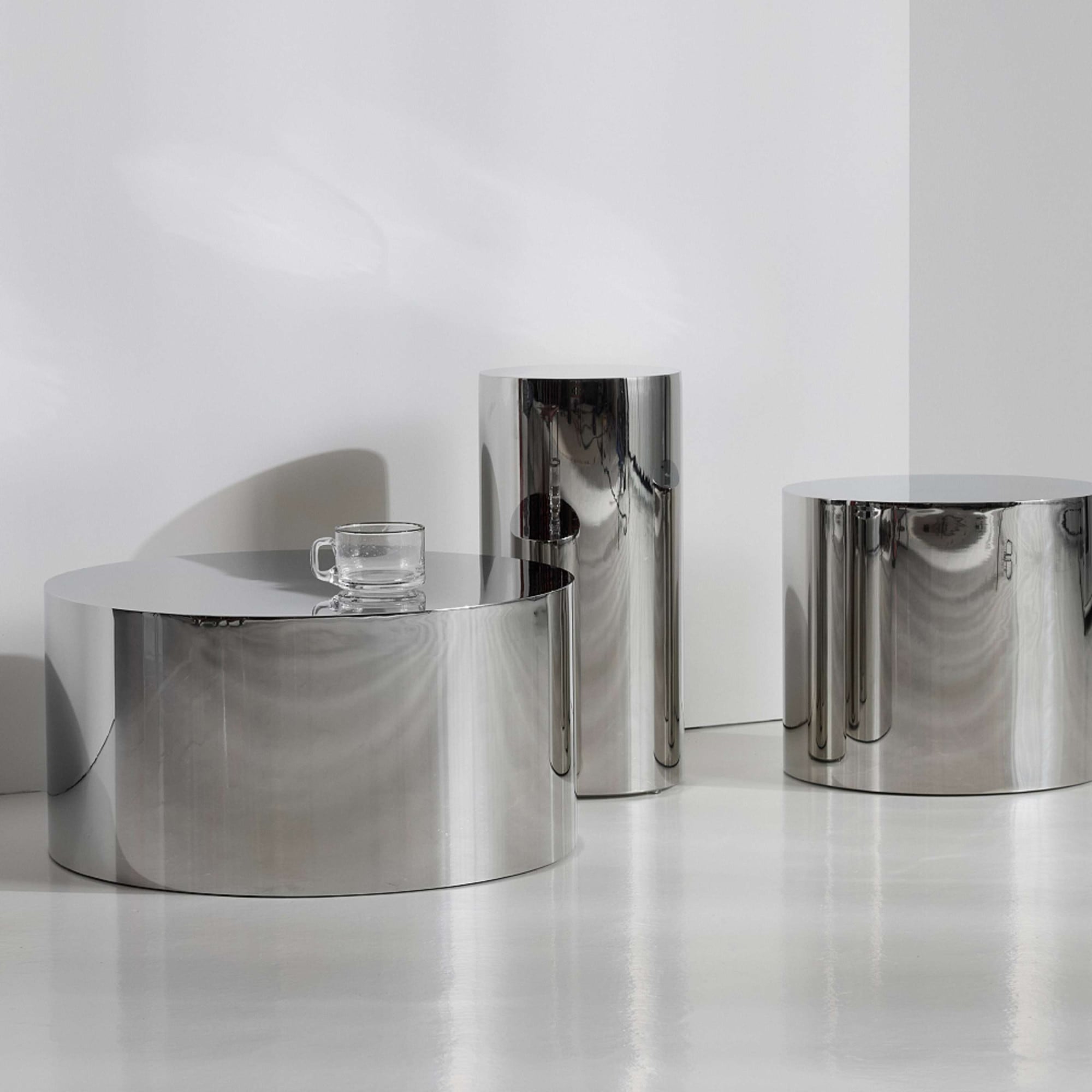 Couchtisch INNOVATION LIVING ™ "Tin Drum Tisch Ø40", silber, B:60cm H:30cm T:60cm, Tische, Couchtisch, Minimalistisches Design, hochglanz Oberfläche