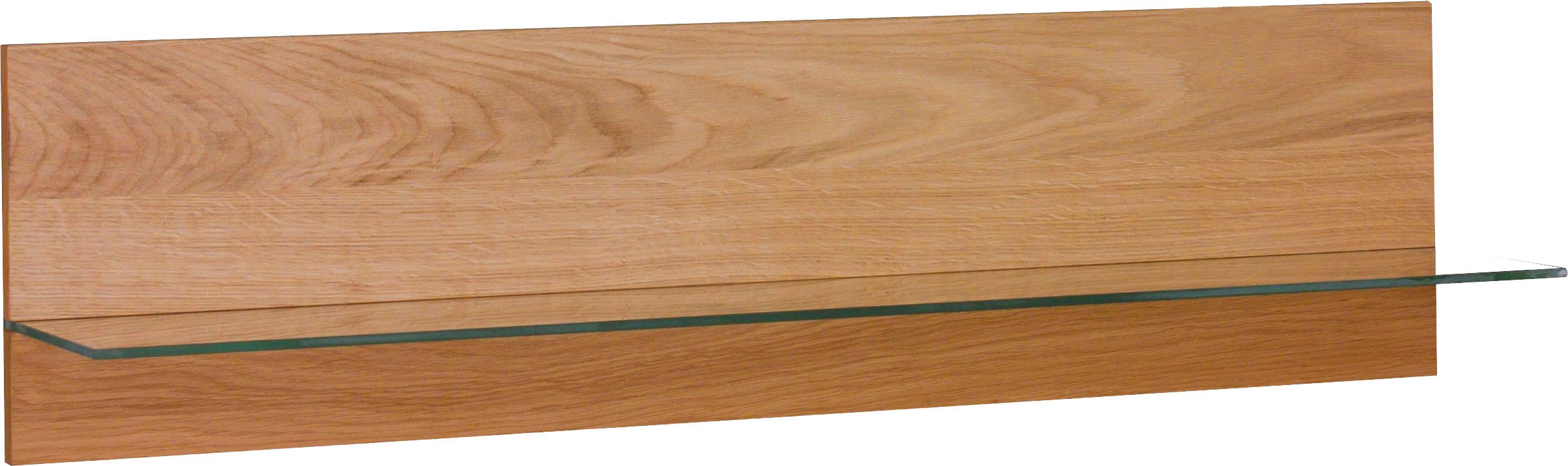 Wandregal HOME AFFAIRE "Wandregal B:122,5 cm, mit Glasablageboden, Korpus eiche furnier", braun, B:122,5cm H:49cm T:26cm, FSC-zertifizierter Holzwerkstoff, Furnier, Glas, Regale, Wandregal