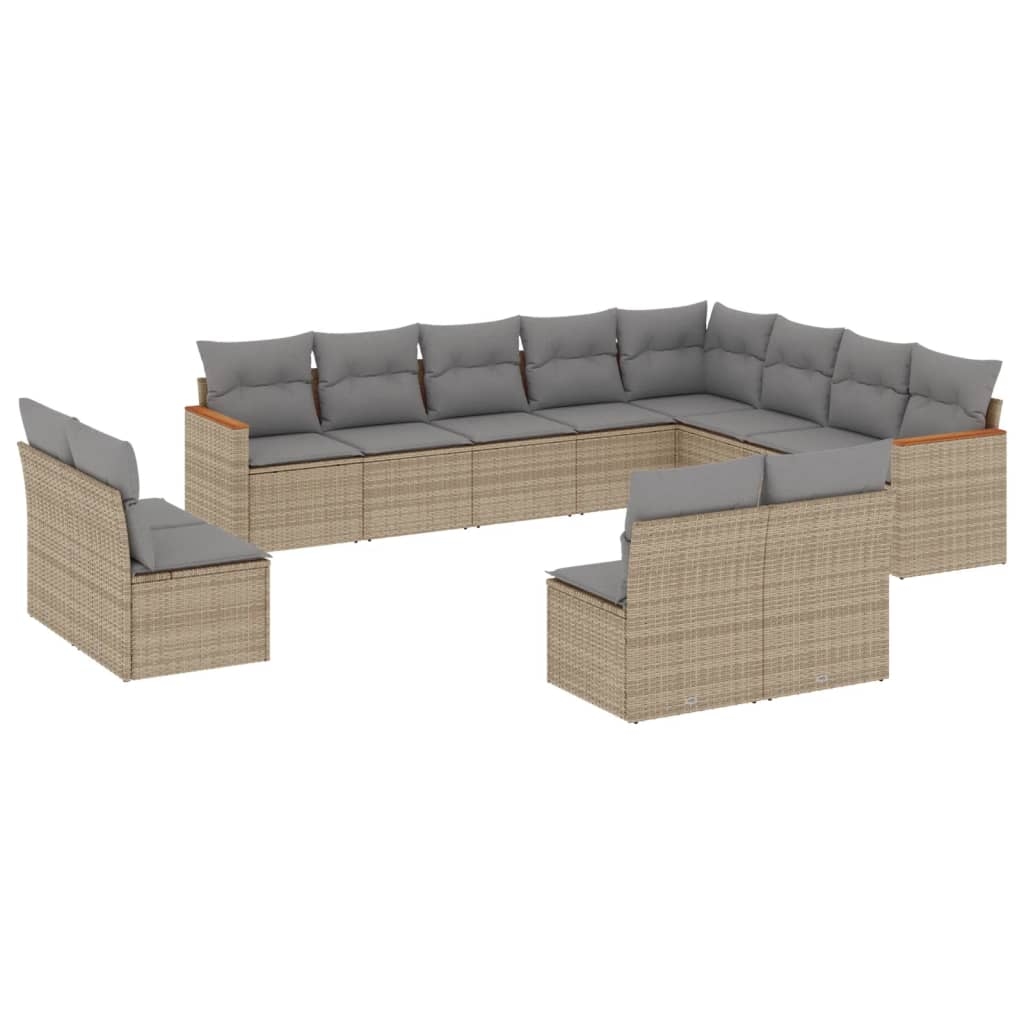 vidaXL 12-tlg. Garten-Sofagarnitur mit Kissen Beige Poly Rattan Image