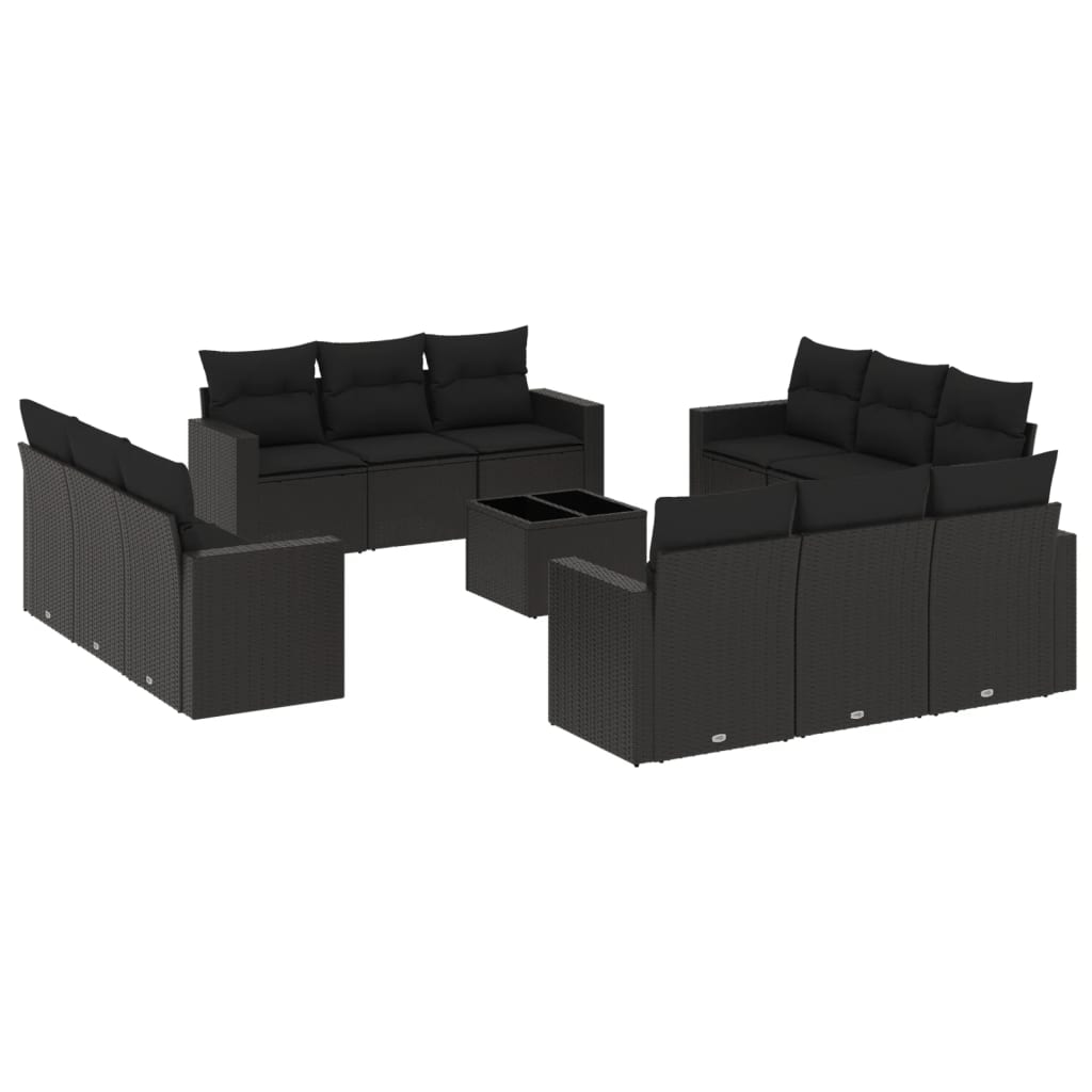 vidaXL 13-tlg. Garten-Sofagarnitur mit Kissen Schwarz Poly Rattan Image