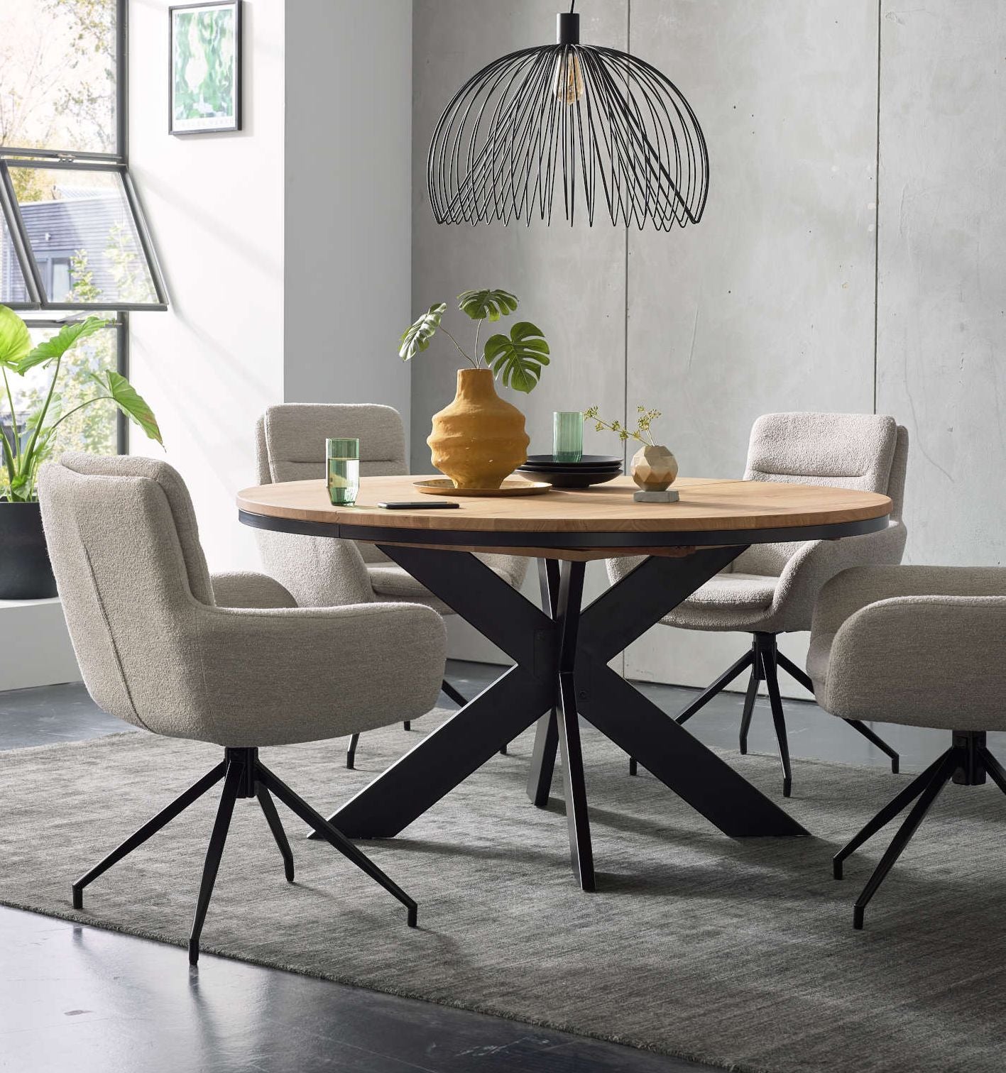 Esstisch rund Eiche massiv Notting Hill Wildeiche bianco 130 cm