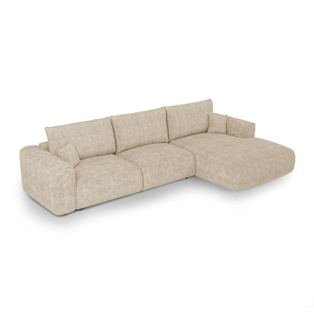 Divano letto angolare destro letto rapido 5 posti velluto coste beige