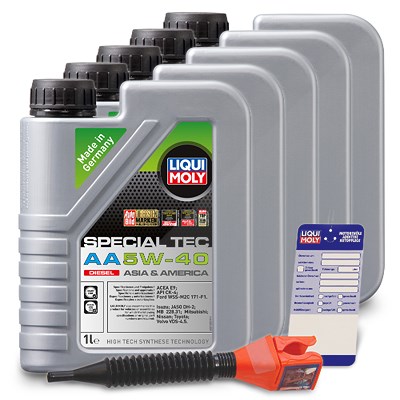 Liqui Moly 5x 1 L Special Tec AA 5W-40 Diesel + Ölwechsel-Anhänger + Einfüll [Hersteller-Nr. 21330] Image